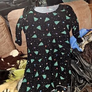 Festive Black Nightgown with Christmas Tree Pattern